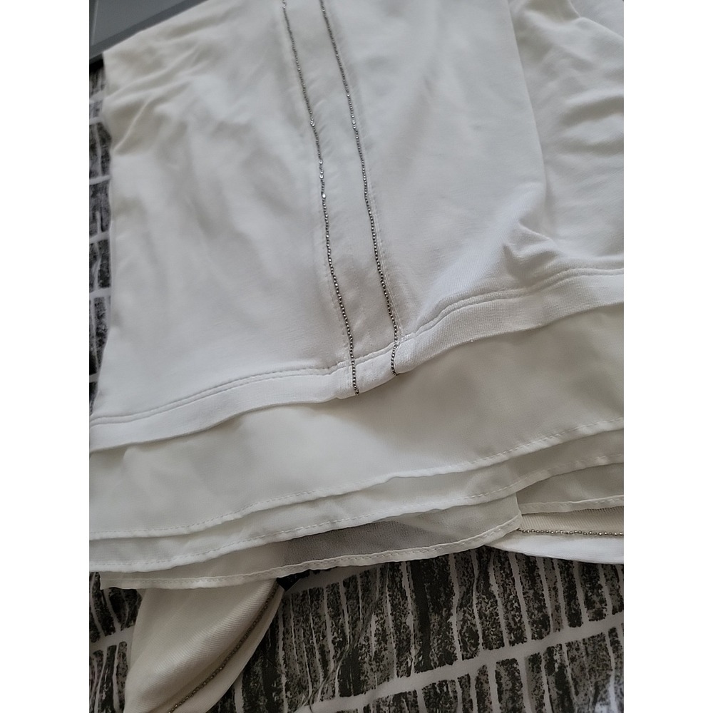 White House Black Market Long Sleeve Silver Bead Trim Blouse Long‎ Length Large - Picture 11 of 11